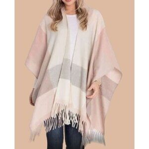 Woolrich Womens Striped Poncho Wrap  One Size Fits All Soft Polyester/Viscose Bl